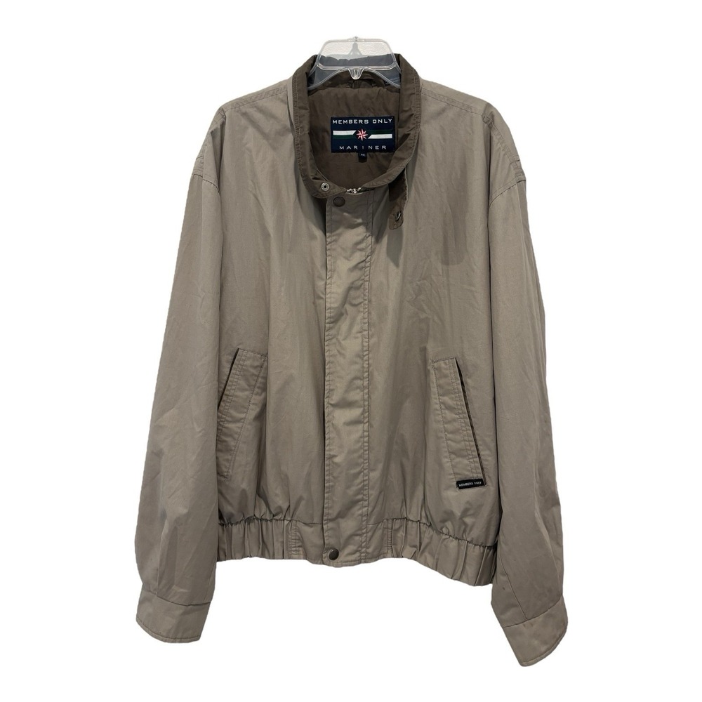Members Only Jacket Men 2XL Beige Mariner Full Zip Snap Lined Bomber Windbreaker